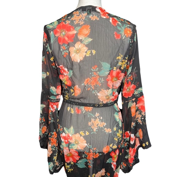 Black Sheer Floral Print Robe NWT - Picture 3 of 6